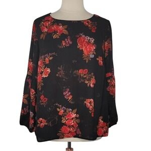 Tacera Black Floral Top